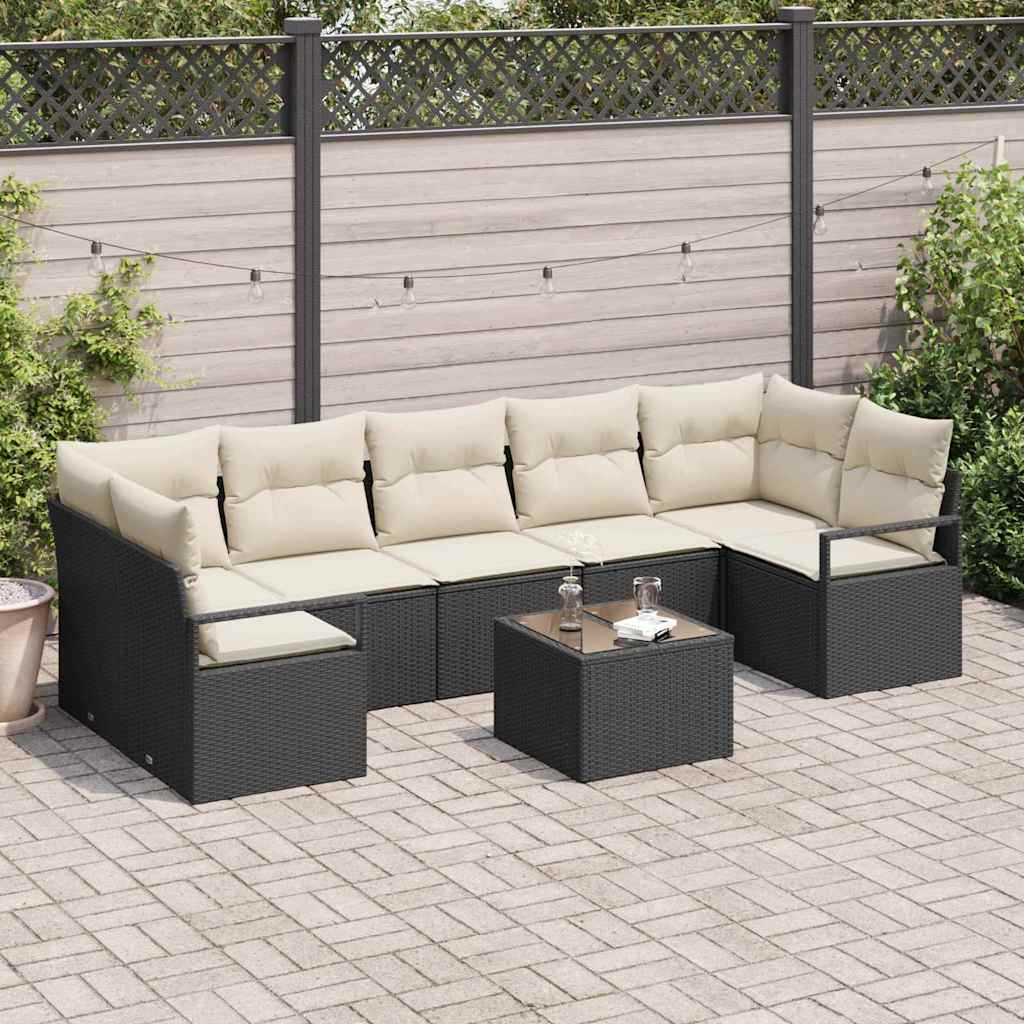 Garten-Sofa-Set 8 pcs Schwarz und Creme 55 x 55 x 37 cm